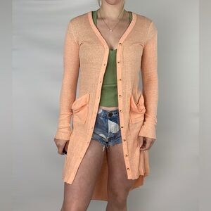 FREE PEOPLE‎ BEACH FP Ribbed High Low Button Up Cardigan Bohemian Boho
